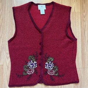 Vintage 90s Susan Bristol Wool Blend Sweater Vest Hand Embroidered Womens Size S